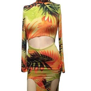 Tropical Print Cut Out Dress